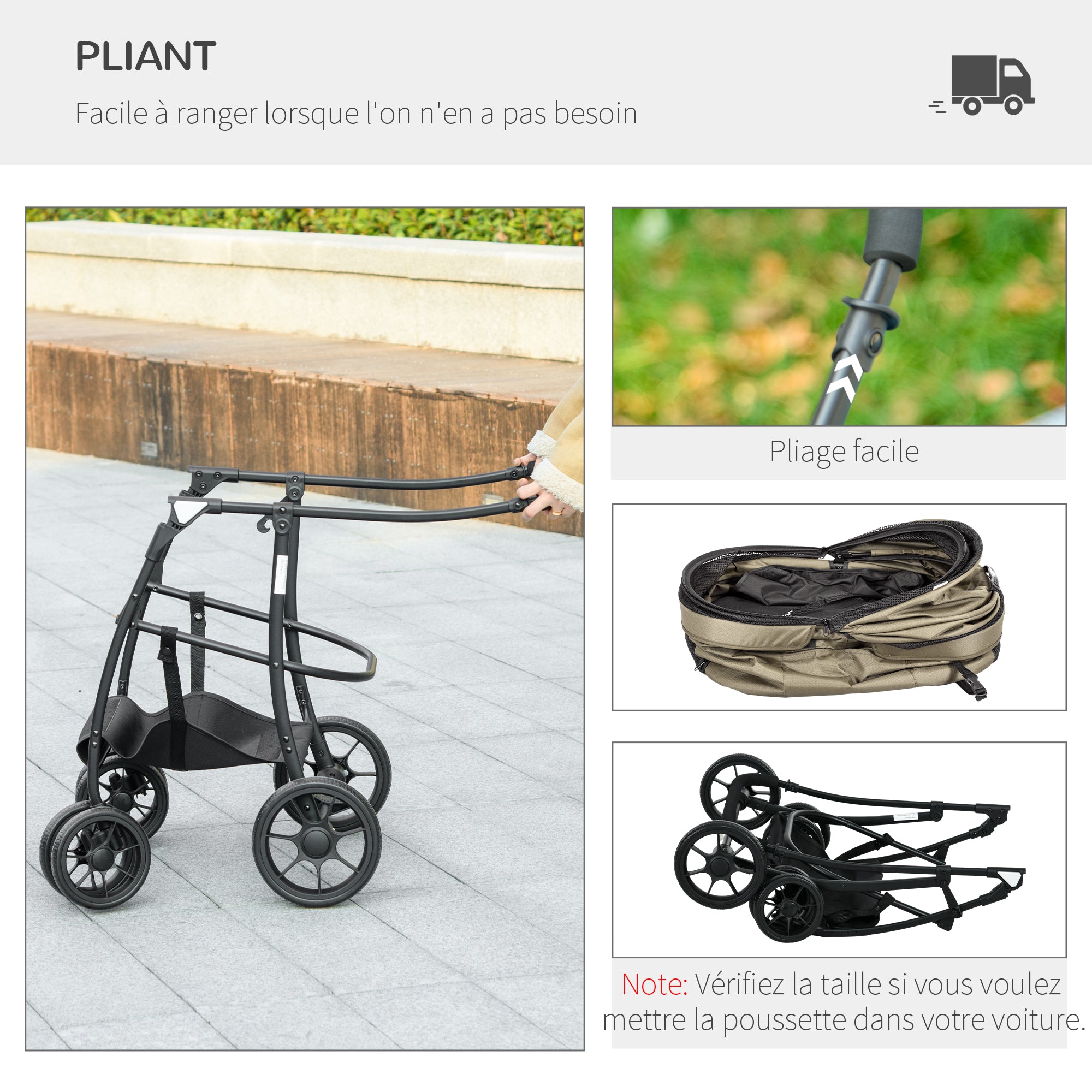 2-in-1 Foldable Dog and Cat Stroller with Removable Bassinet, Cushion, Safety Leash, Up to 10 kg, Steel 81 x 68 x 98.5 cm, Khaki
