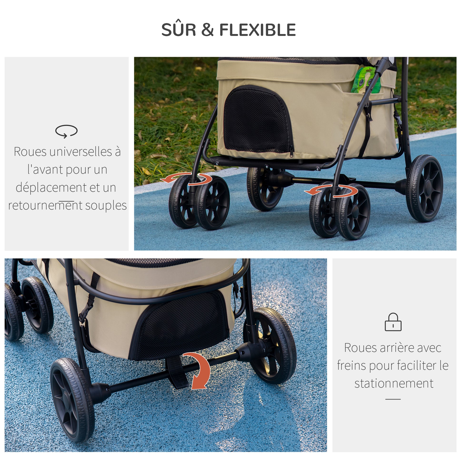2-in-1 Foldable Dog and Cat Stroller with Removable Bassinet, Cushion, Safety Leash, Up to 10 kg, Steel 81 x 68 x 98.5 cm, Khaki