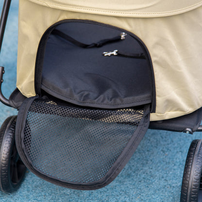 2-in-1 Foldable Dog and Cat Stroller with Removable Bassinet, Cushion, Safety Leash, Up to 10 kg, Steel 81 x 68 x 98.5 cm, Khaki