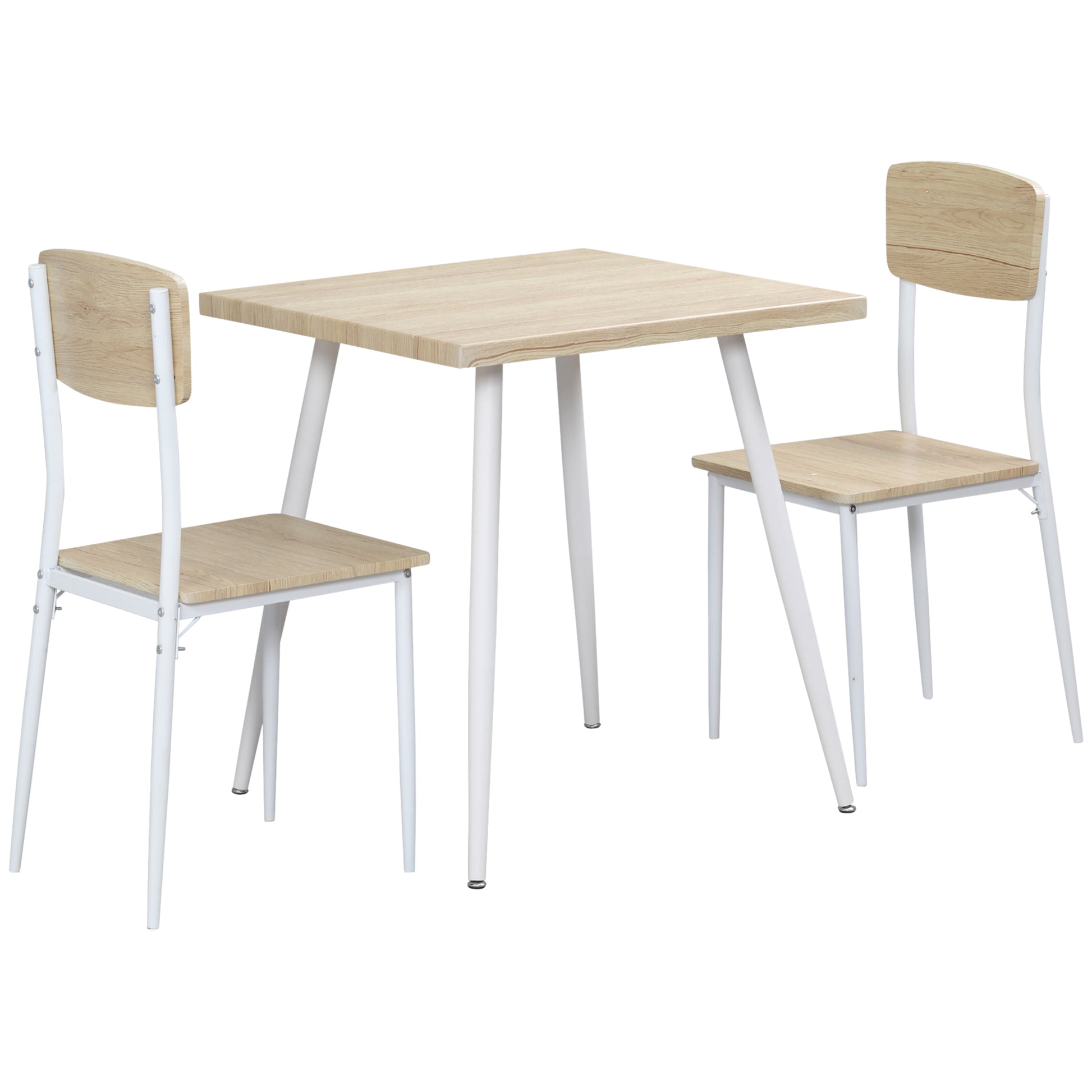 3-Piece Dining Set Dining Table with 2 Chairs Dining Group with Metal Frame Seating for Dining Room, Kitchen Natural + White