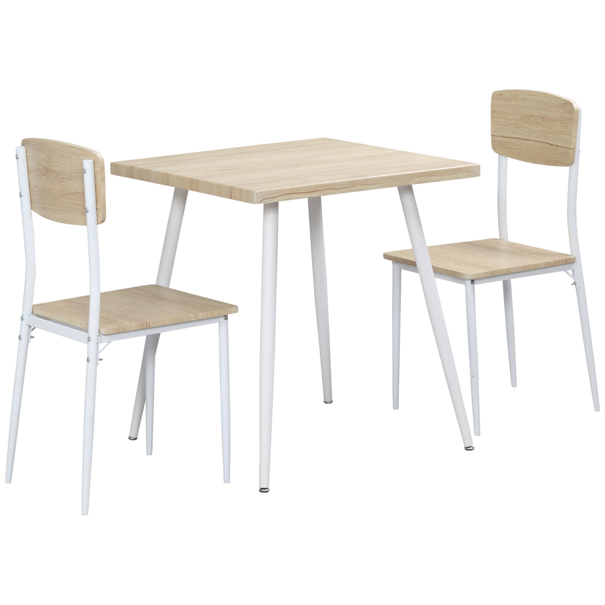 3-Piece Dining Set Dining Table with 2 Chairs Dining Group with Metal Frame Seating for Dining Room, Kitchen Natural + White