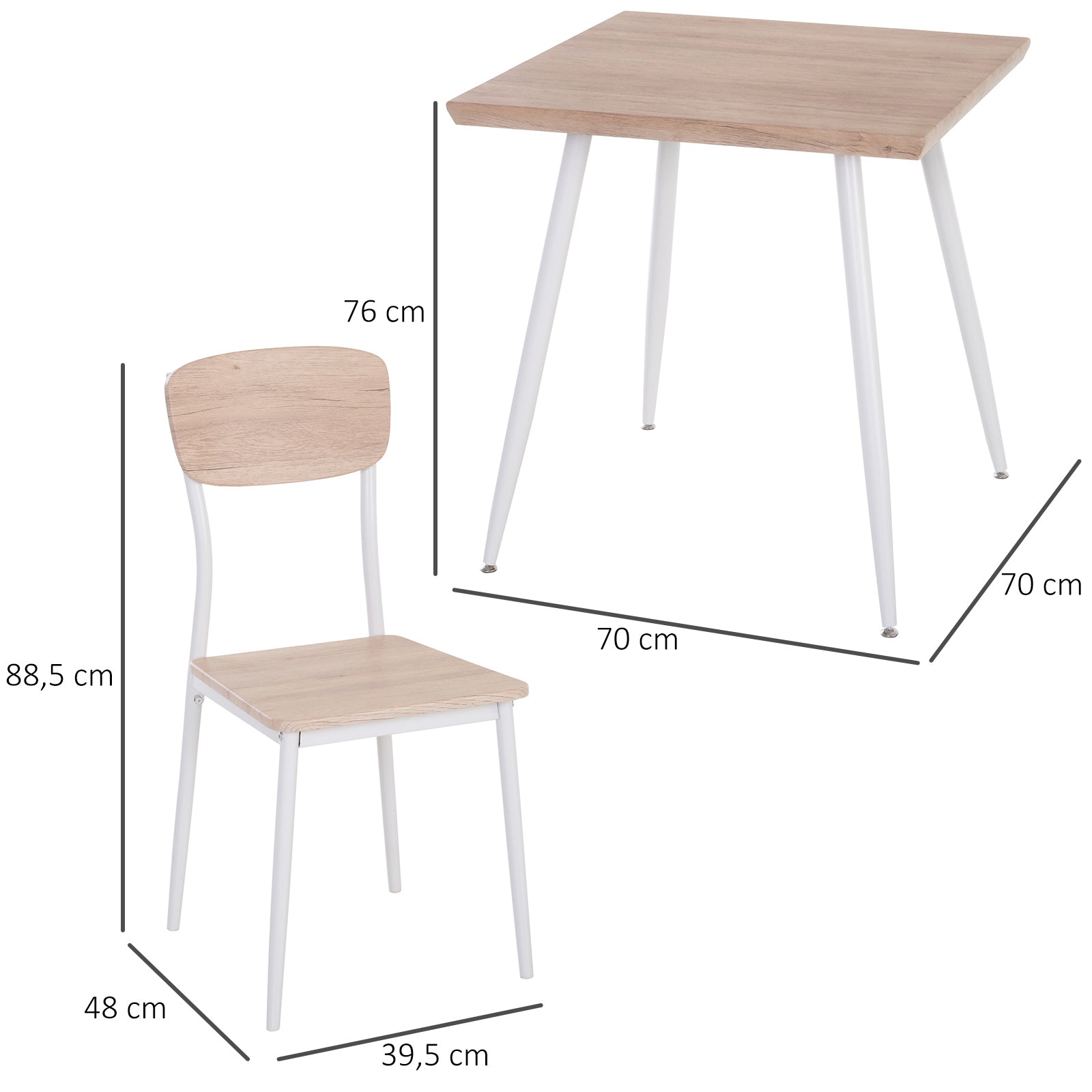 3-Piece Dining Set Dining Table with 2 Chairs Dining Group with Metal Frame Seating for Dining Room, Kitchen Natural + White