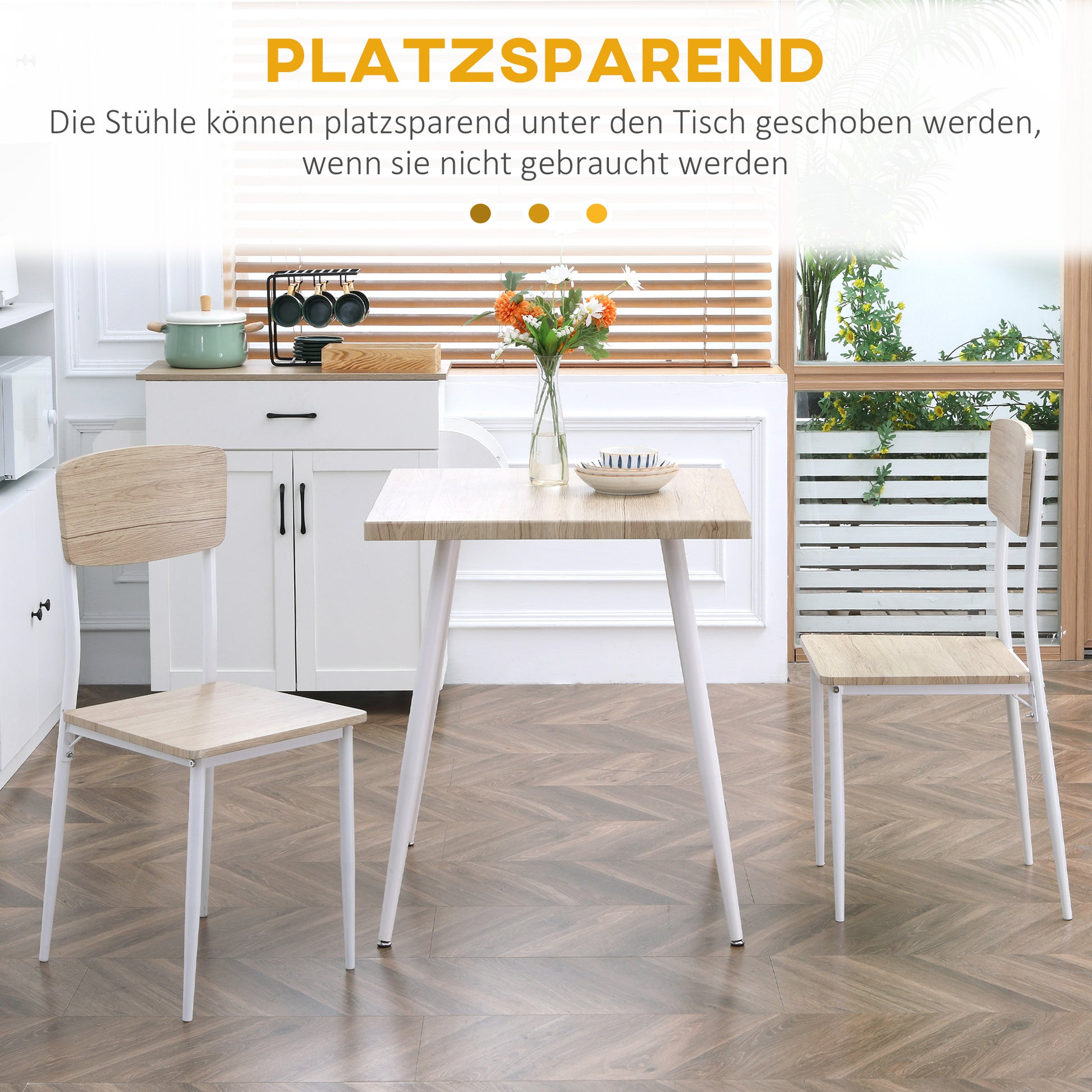 3-Piece Dining Set Dining Table with 2 Chairs Dining Group with Metal Frame Seating for Dining Room, Kitchen Natural + White