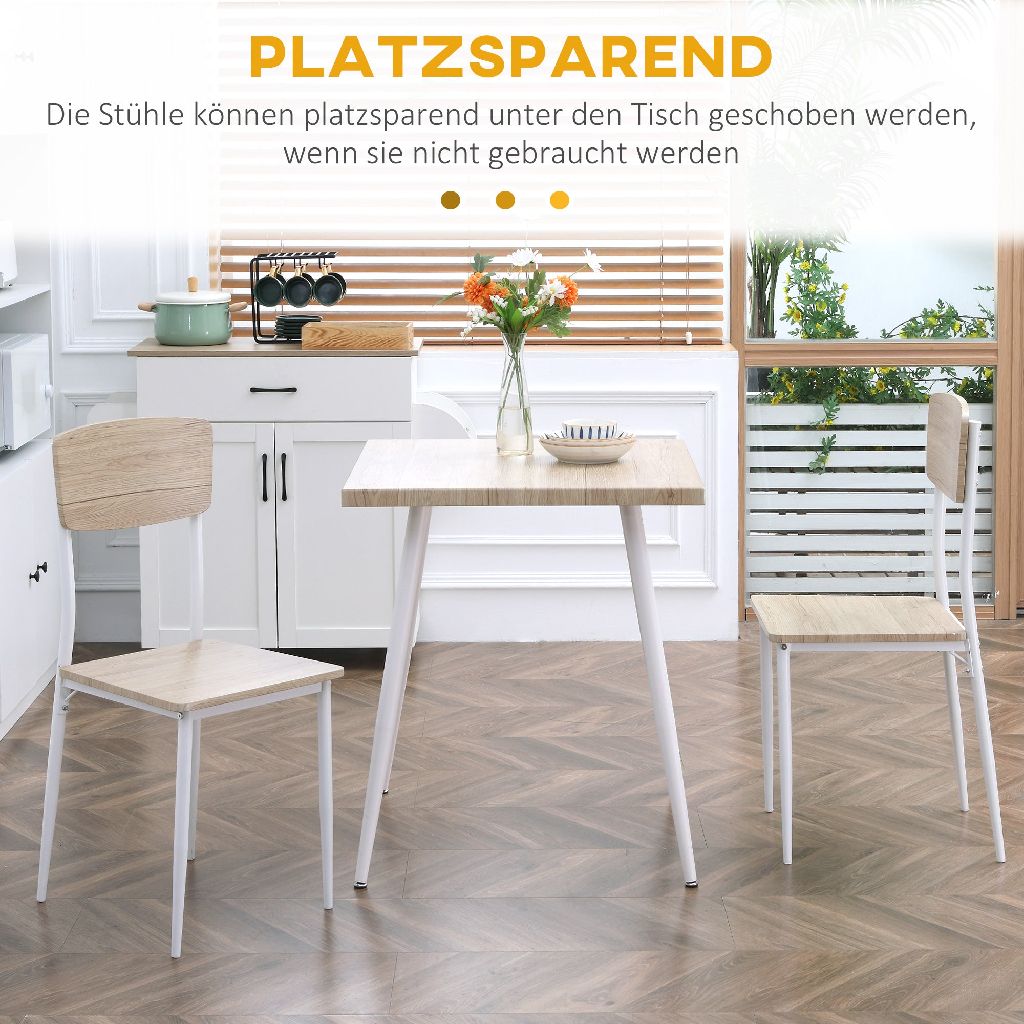 3-Piece Dining Set Dining Table with 2 Chairs Dining Group with Metal Frame Seating for Dining Room, Kitchen Natural + White