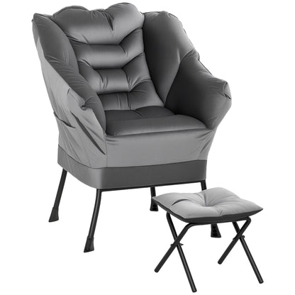 Armchair Set with Footrest for Living Room, Armchair with Backrest, Armrests, and 2 Side Pockets in Velvet Effect Fabric, PP Cotton, and Steel, 80x78x100 cm, Gray