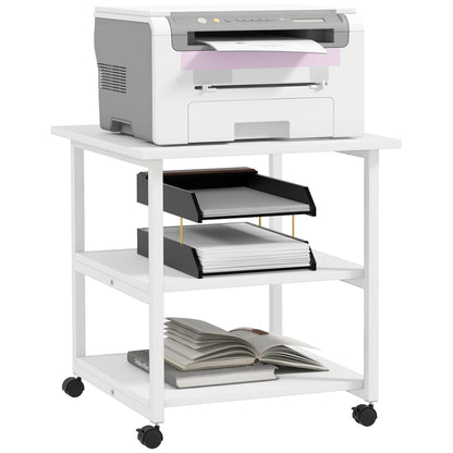 Printer Stand Storage Cart 3-Tier Shelves Mobile on Wheels 50 x 50 x 52.5 cm White