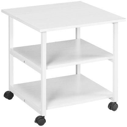 Printer Stand Storage Cart 3-Tier Shelves Mobile on Wheels 50 x 50 x 52.5 cm White