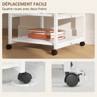 Printer Stand Storage Cart 3-Tier Shelves Mobile on Wheels 50 x 50 x 52.5 cm White
