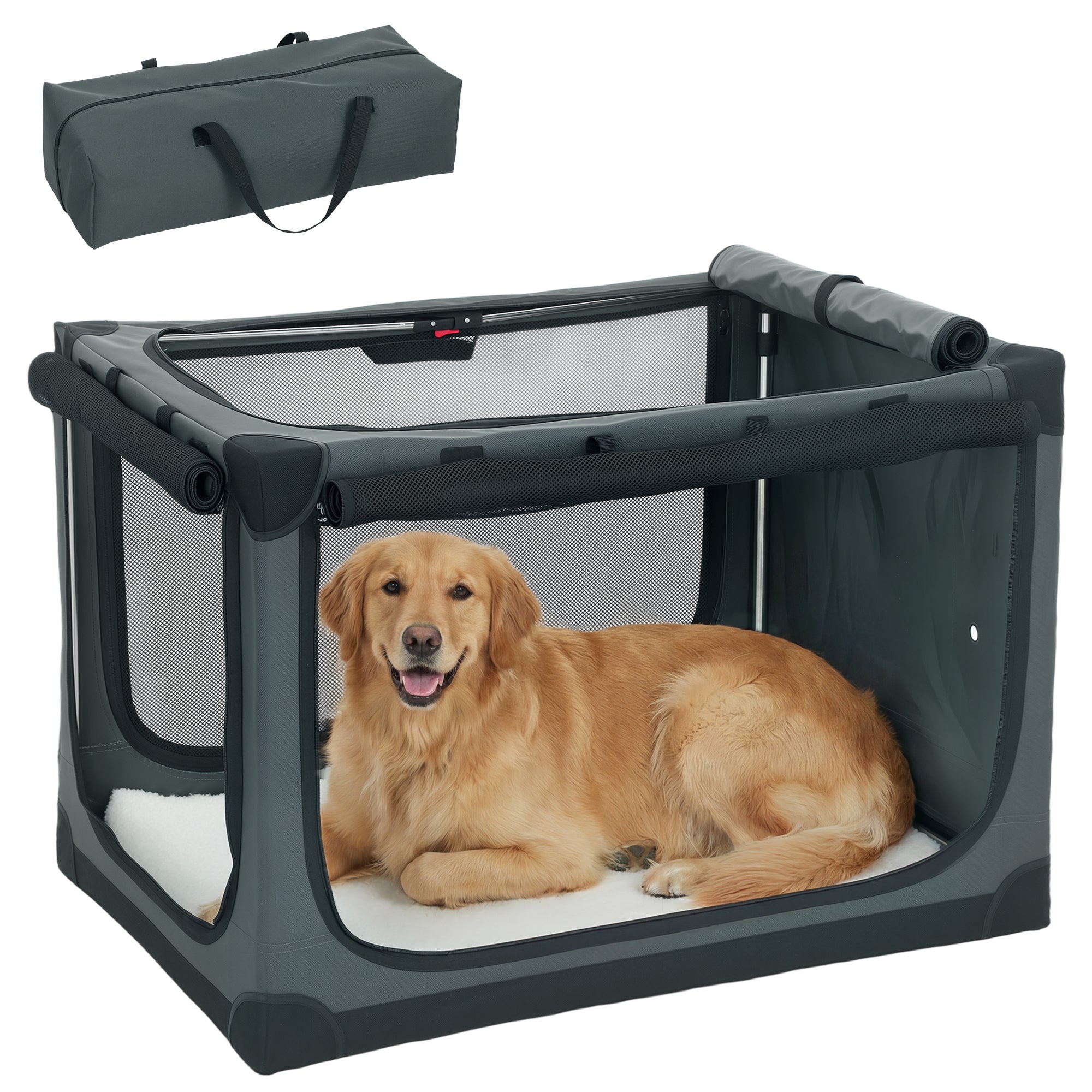 Foldable Soft Pet Crate with Cushion, Removable Washable Cover, Breathable 600D Oxford Fabric Carrier for Cats & Dogs up to 84 lb — Army Green