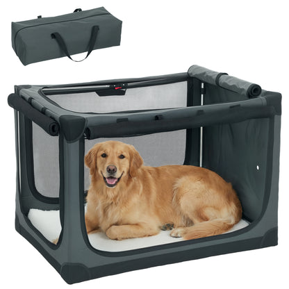 Foldable Soft Pet Crate with Cushion, Removable Washable Cover, Breathable 600D Oxford Fabric Carrier for Cats & Dogs up to 84 lb — Army Green