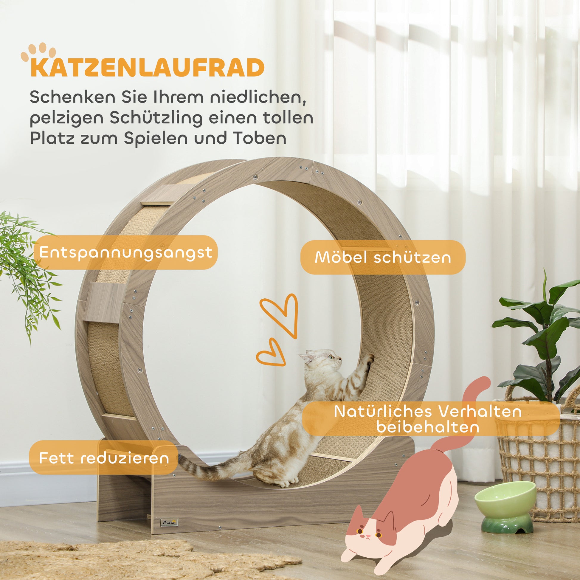 Cat Exercise Wheel 91 cm Diameter Cat Wheel with Brake Treadmill Scratching Pad, Cat Wheel Track for Weight Loss & Health, Walnut