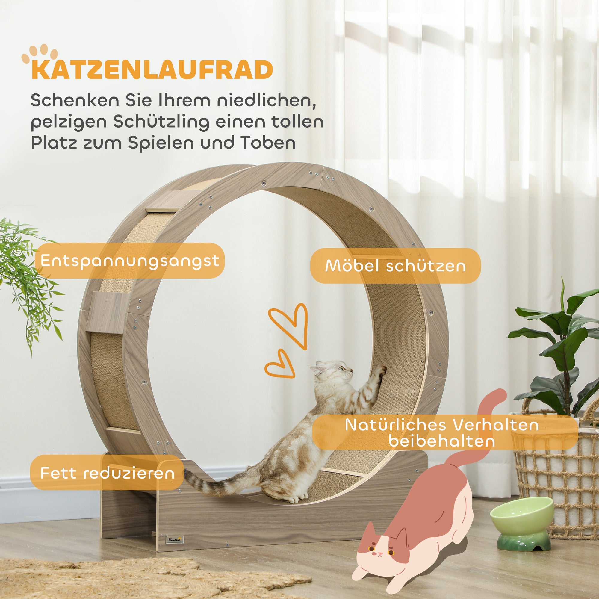 Cat Exercise Wheel 91 cm Diameter Cat Wheel with Brake Treadmill Scratching Pad, Cat Wheel Track for Weight Loss & Health, Walnut