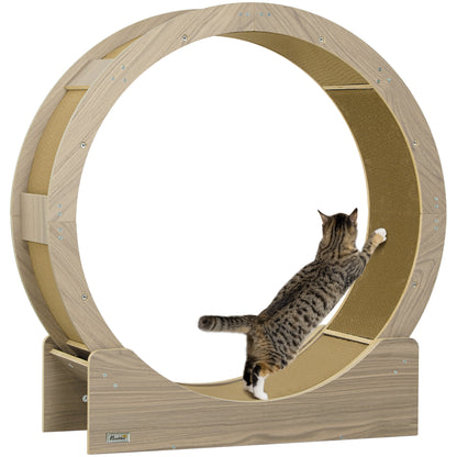 Cat Exercise Wheel 91 cm Diameter Cat Wheel with Brake Treadmill Scratching Pad, Cat Wheel Track for Weight Loss & Health, Walnut