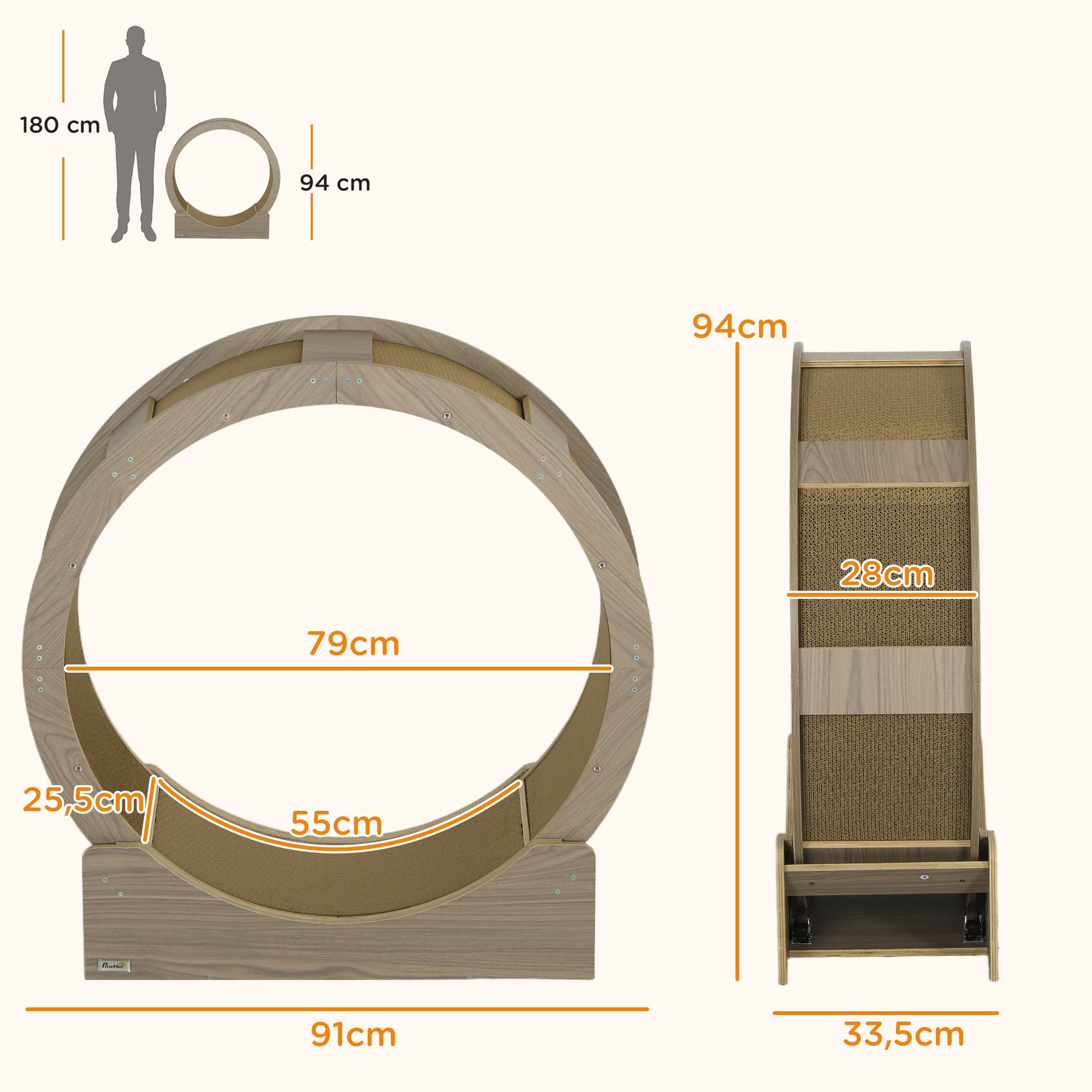 Cat Exercise Wheel 91 cm Diameter Cat Wheel with Brake Treadmill Scratching Pad, Cat Wheel Track for Weight Loss & Health, Walnut