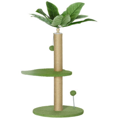 Cat Tree with Scratching Post, Platforms and Toy Balls, Plush and Chipboard Cat Tower, Ø40x83 cm, Green