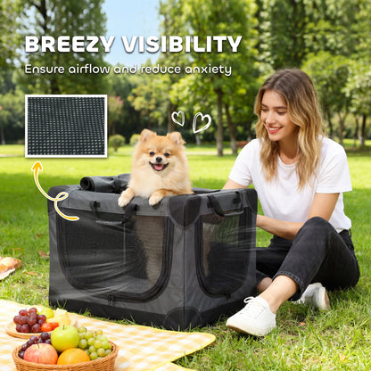 Foldable Dog Crate — Soft Pet Carrier with Cushion, Removable Washable Cover, Breathable 600D Oxford Fabric, for Cats & Dogs up to 48.5 lb (22 kg), Travel & Car — Army Green