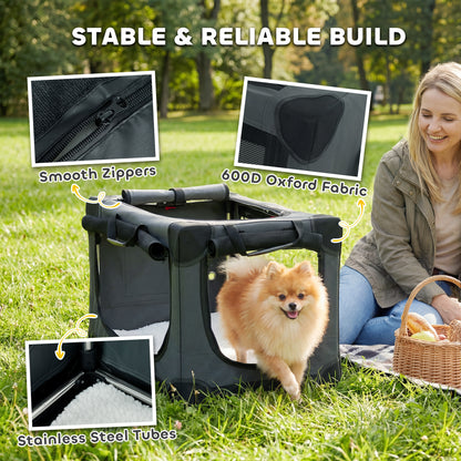 Foldable Dog Crate — Soft Pet Carrier with Cushion, Removable Washable Cover, Breathable 600D Oxford Fabric, for Cats & Dogs up to 48.5 lb (22 kg), Travel & Car — Army Green