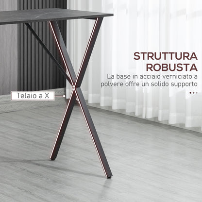 Modern Industrial Style Bar Counter, High Kitchen Table with Marble Effect Wood and Steel, 120 x 60 x 102 cm, Black