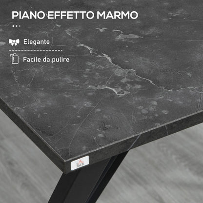 Modern Industrial Style Bar Counter, High Kitchen Table with Marble Effect Wood and Steel, 120 x 60 x 102 cm, Black