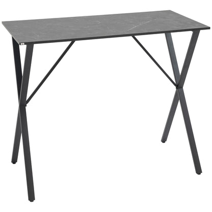 Modern Industrial Style Bar Counter, High Kitchen Table with Marble Effect Wood and Steel, 120 x 60 x 102 cm, Black
