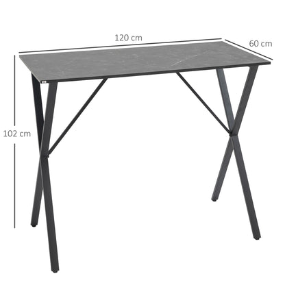 Modern Industrial Style Bar Counter, High Kitchen Table with Marble Effect Wood and Steel, 120 x 60 x 102 cm, Black