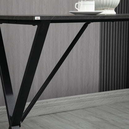 Modern Industrial Style Bar Counter, High Kitchen Table with Marble Effect Wood and Steel, 120 x 60 x 102 cm, Black