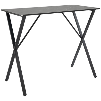 Modern Industrial Style Bar Counter, High Kitchen Table with Marble Effect Wood and Steel, 120 x 60 x 102 cm, Black