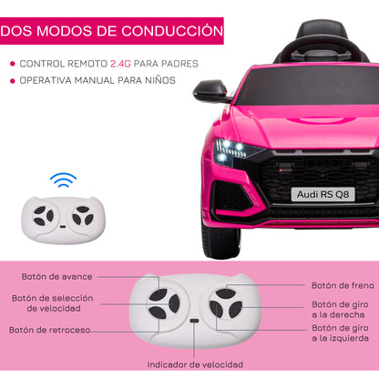 Kids Electric Car +3 Years Audi RS Q8 Licensed 6V Battery 2 Motors Remote Control MP3 Music Horn Lights Max Speed 3km/h 101x62x51 cm Pink