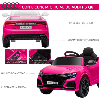 Kids Electric Car +3 Years Audi RS Q8 Licensed 6V Battery 2 Motors Remote Control MP3 Music Horn Lights Max Speed 3km/h 101x62x51 cm Pink