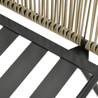 3-Piece PE Rattan and Steel Garden Set, Set of 2 Chairs with Washable Cushions, Armrests, Coffee Table with Glass Top, Balcony Patio Courtyard Furniture Set, Coffee/Light Gray