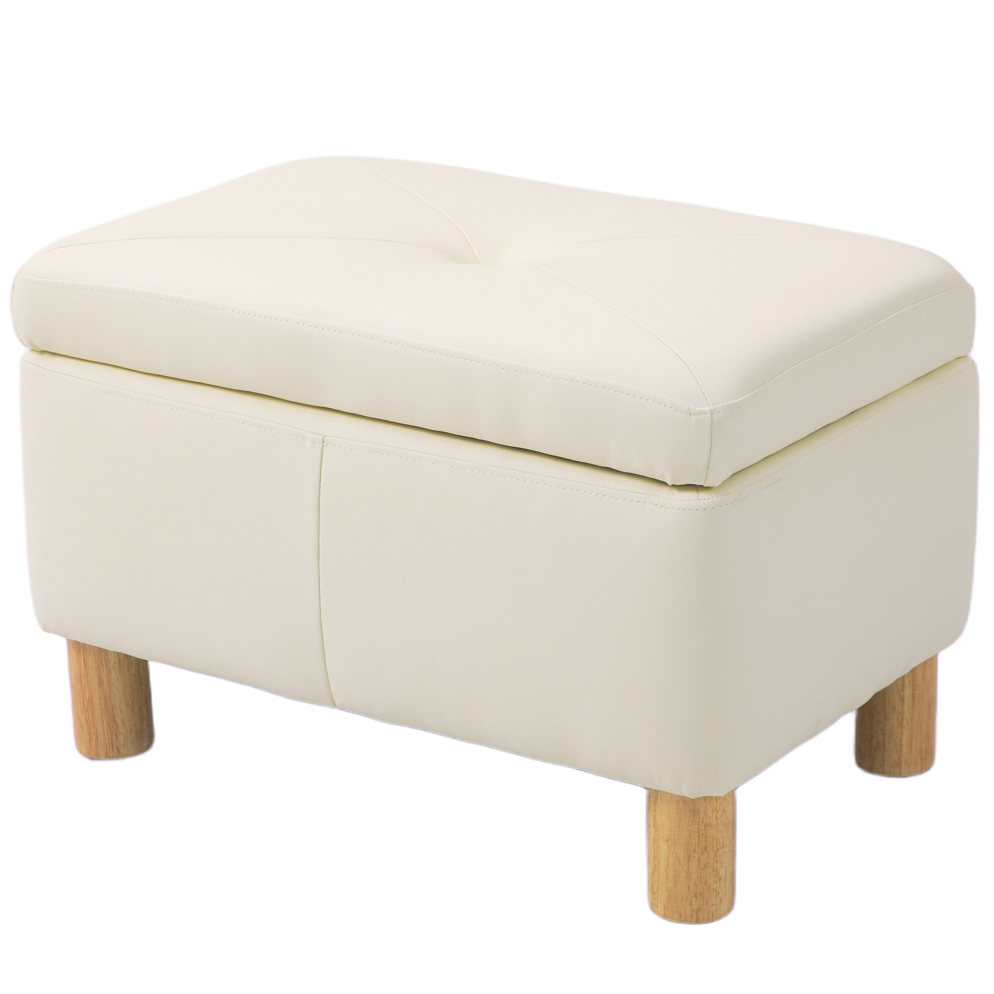 Bedroom Storage Chest 33L Storage Ottoman Upholstered in PU Storage Bench with Wooden Legs for Hallway Living Room 60x38x40 cm Cream