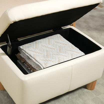 Bedroom Storage Chest 33L Storage Ottoman Upholstered in PU Storage Bench with Wooden Legs for Hallway Living Room 60x38x40 cm Cream