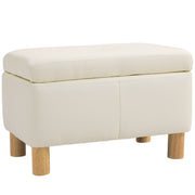 Bedroom Storage Chest 33L Storage Ottoman Upholstered in PU Storage Bench with Wooden Legs for Hallway Living Room 60x38x40 cm Cream