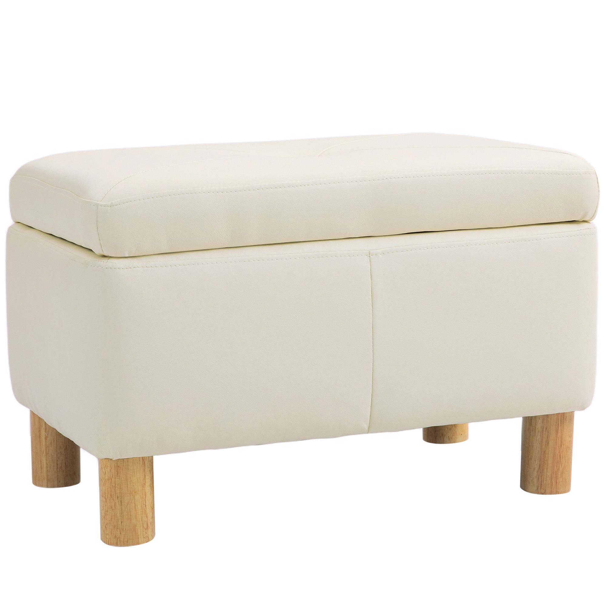 Bedroom Storage Chest 33L Storage Ottoman Upholstered in PU Storage Bench with Wooden Legs for Hallway Living Room 60x38x40 cm Cream