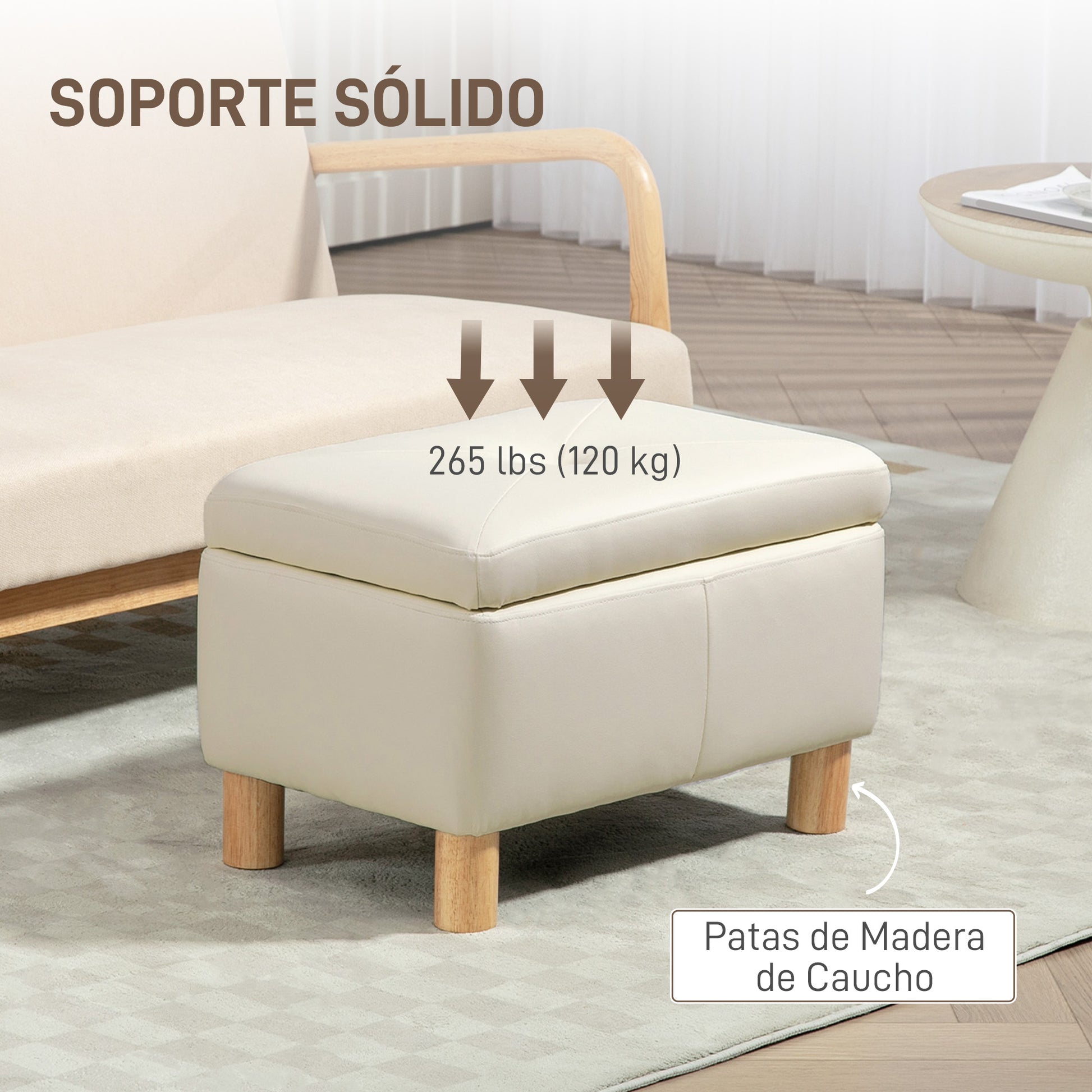 Bedroom Storage Chest 33L Storage Ottoman Upholstered in PU Storage Bench with Wooden Legs for Hallway Living Room 60x38x40 cm Cream