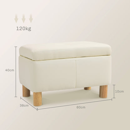 Bedroom Storage Chest 33L Storage Ottoman Upholstered in PU Storage Bench with Wooden Legs for Hallway Living Room 60x38x40 cm Cream