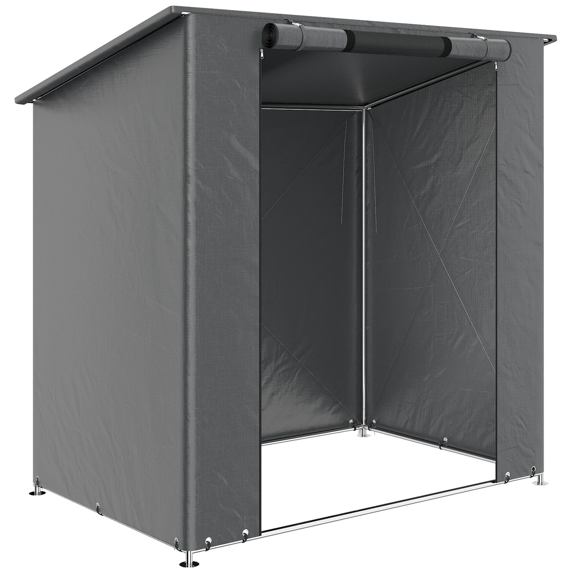 Waterproof Garden Storage Shelter 1.87 x 1.20 m (6.1 x 3.9 ft) – Sloped Roof, Roll-Up Zip Door, Vent, Reinforced Metal Frame, UV Resistant – Dark Gray
