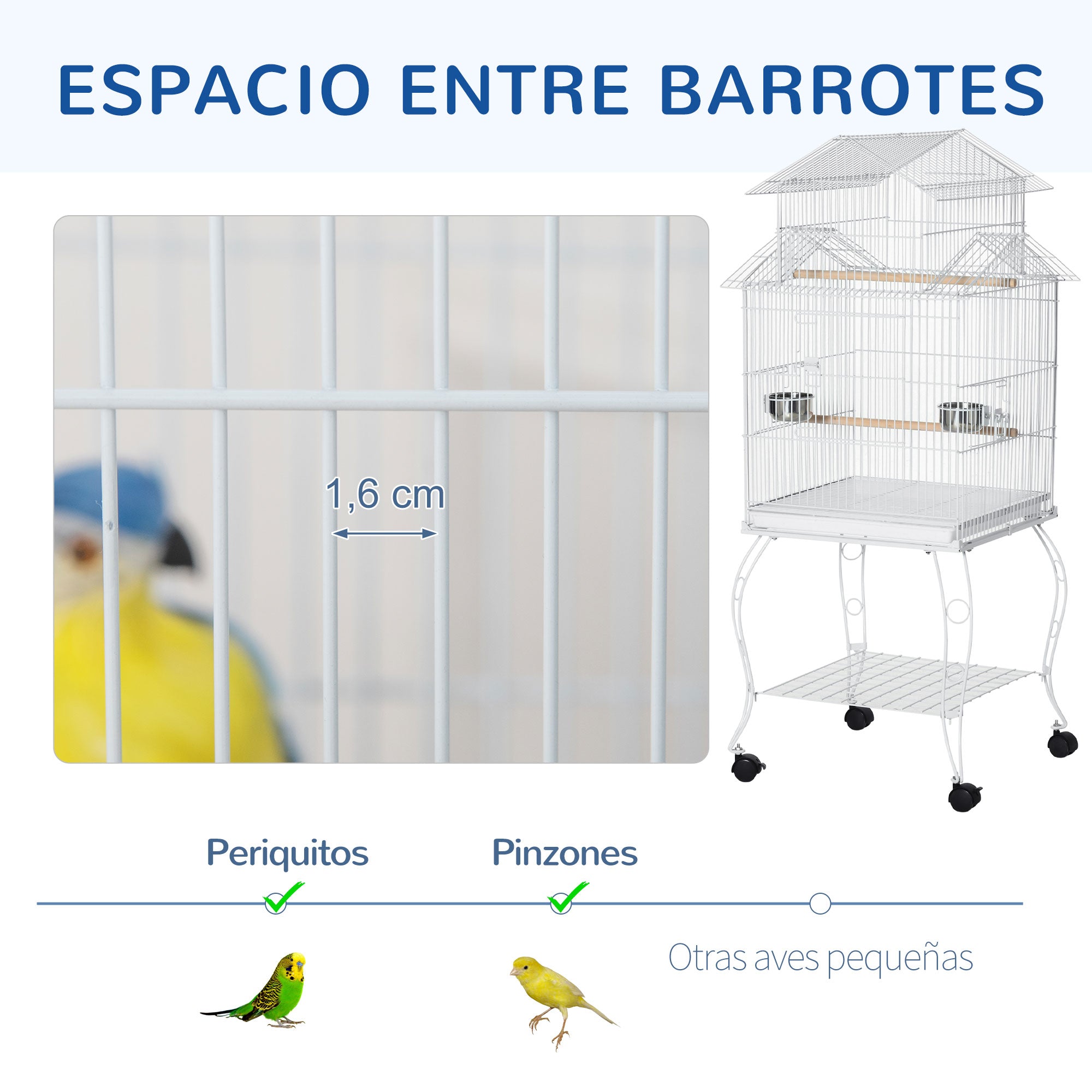 Bird Cage with Wheels Large Cage with Stand Birdhouse with Removable Tray Doors Feeders Perches and Lower Shelf for Cockatiel Budgie Sun Conure 50x49x137 cm White