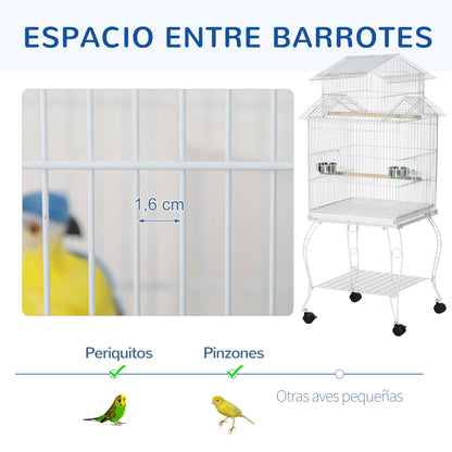 Bird Cage with Wheels Large Cage with Stand Birdhouse with Removable Tray Doors Feeders Perches and Lower Shelf for Cockatiel Budgie Sun Conure 50x49x137 cm White