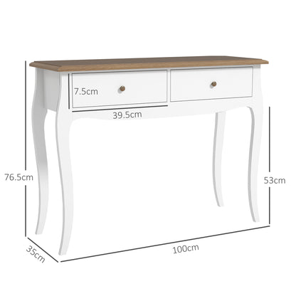 Console Table Entryway Table with 2 Drawers French Style for Hallway Bedroom Living Room 100x35x76.5 cm White and Dark Brown