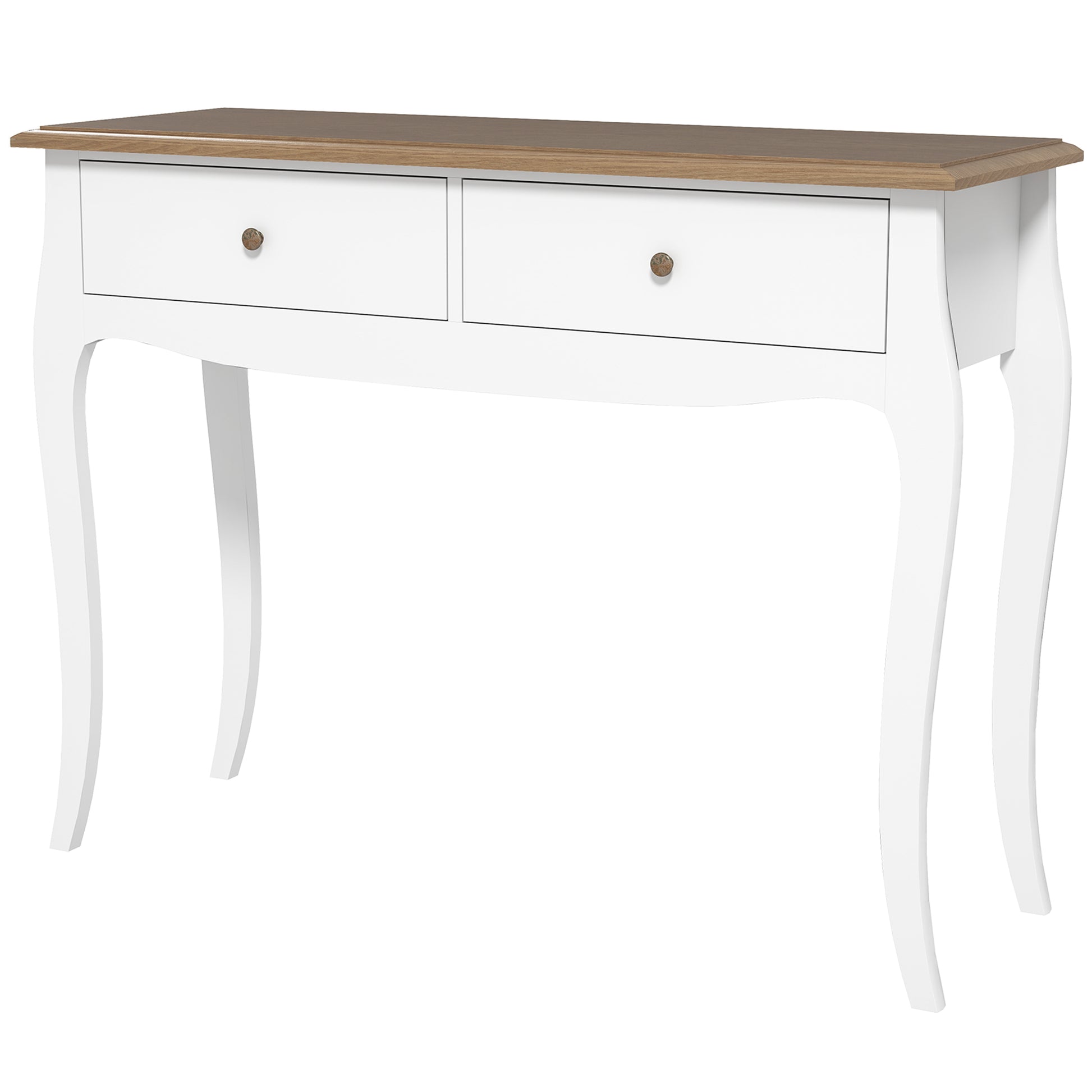 Console Table Entryway Table with 2 Drawers French Style for Hallway Bedroom Living Room 100x35x76.5 cm White and Dark Brown