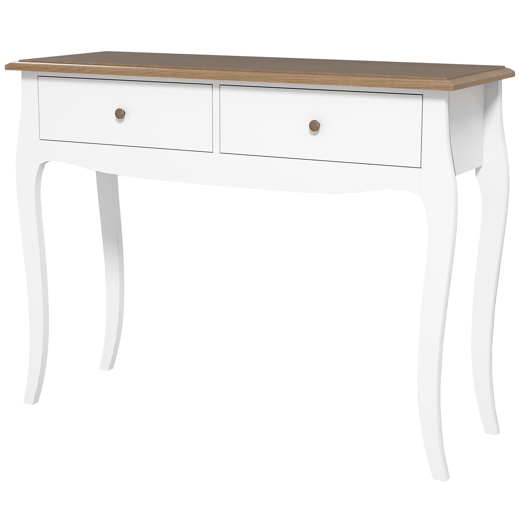 Console Table Entryway Table with 2 Drawers French Style for Hallway Bedroom Living Room 100x35x76.5 cm White and Dark Brown