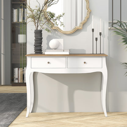 Console Table Entryway Table with 2 Drawers French Style for Hallway Bedroom Living Room 100x35x76.5 cm White and Dark Brown