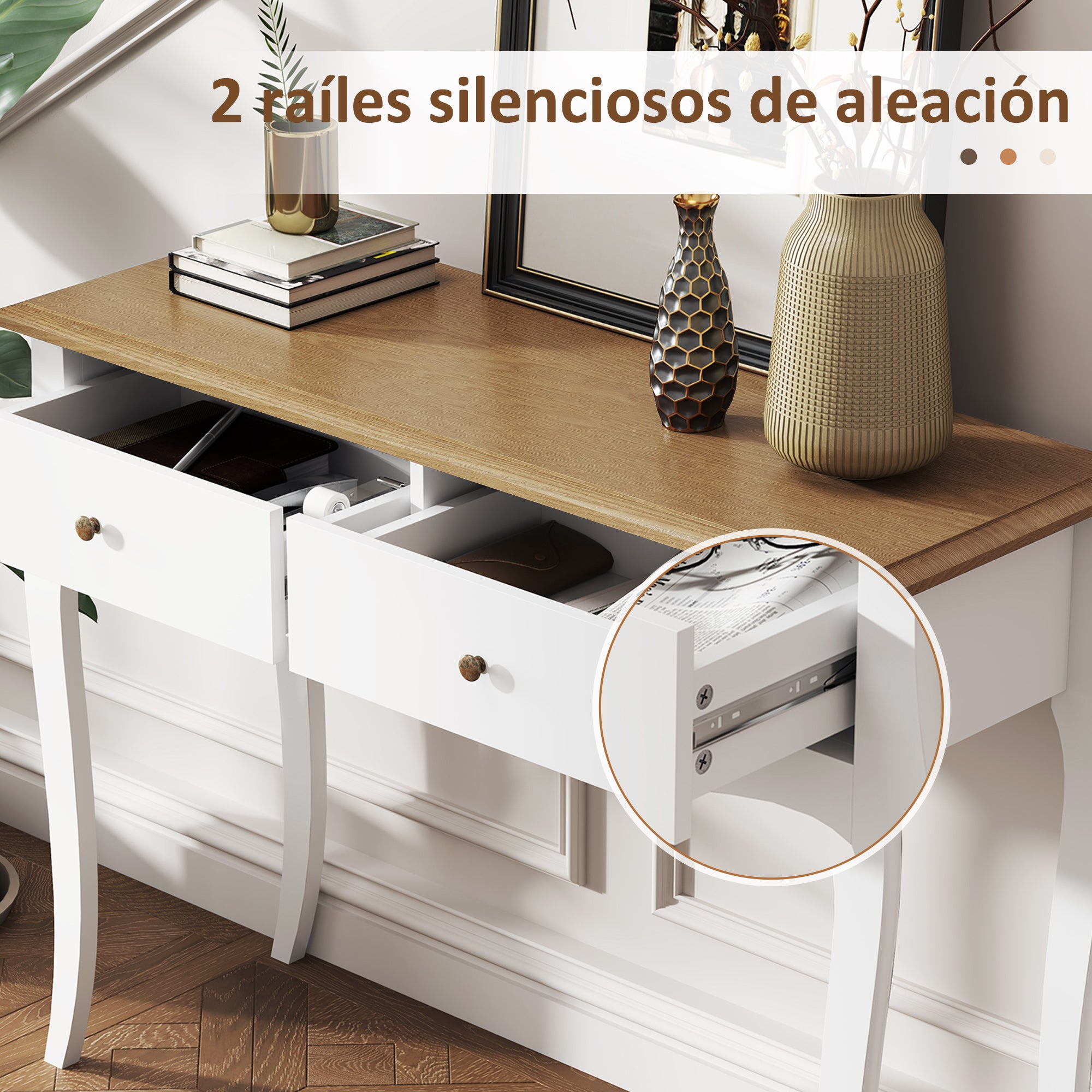 Console Table Entryway Table with 2 Drawers French Style for Hallway Bedroom Living Room 100x35x76.5 cm White and Dark Brown