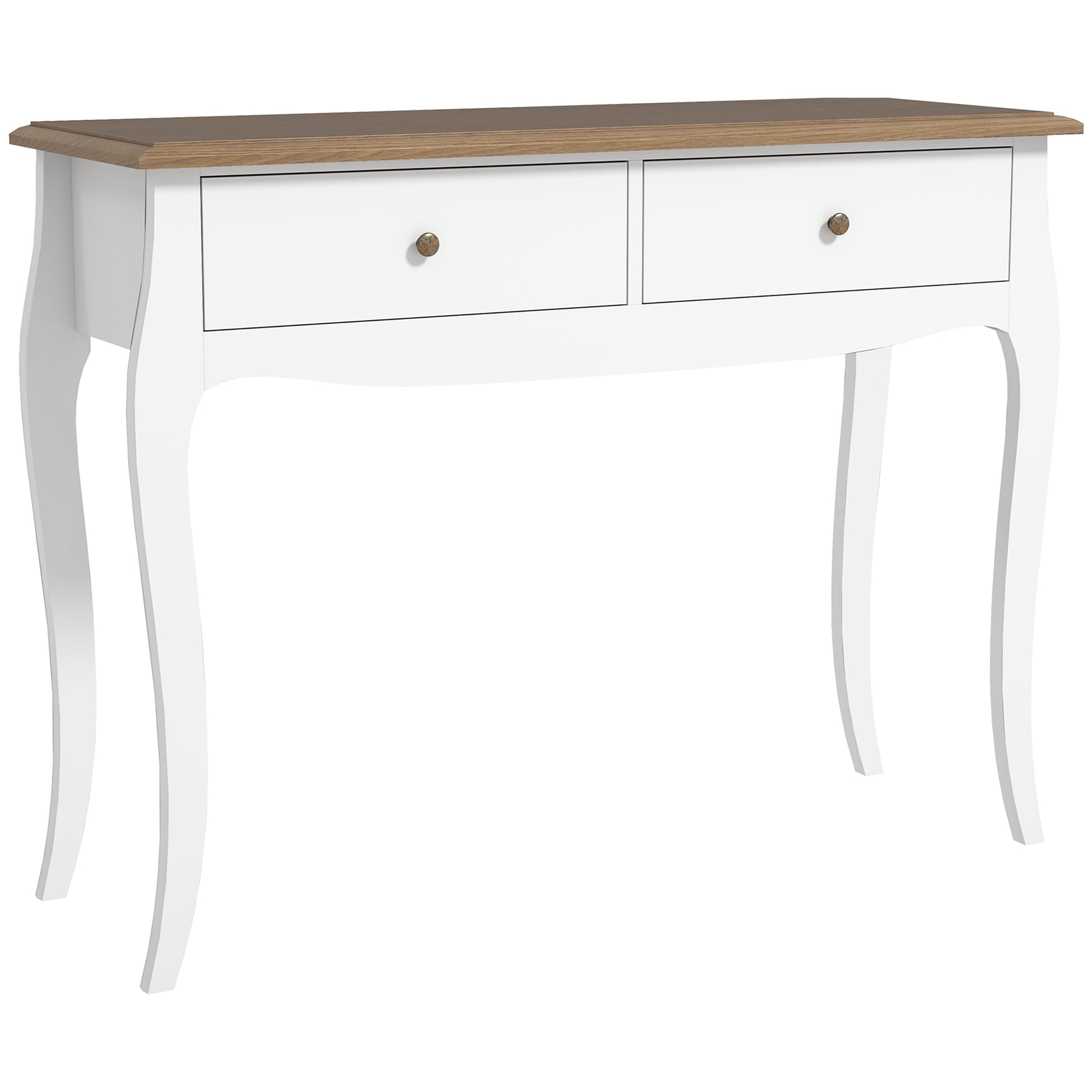 Console Table Entryway Table with 2 Drawers French Style for Hallway Bedroom Living Room 100x35x76.5 cm White and Dark Brown