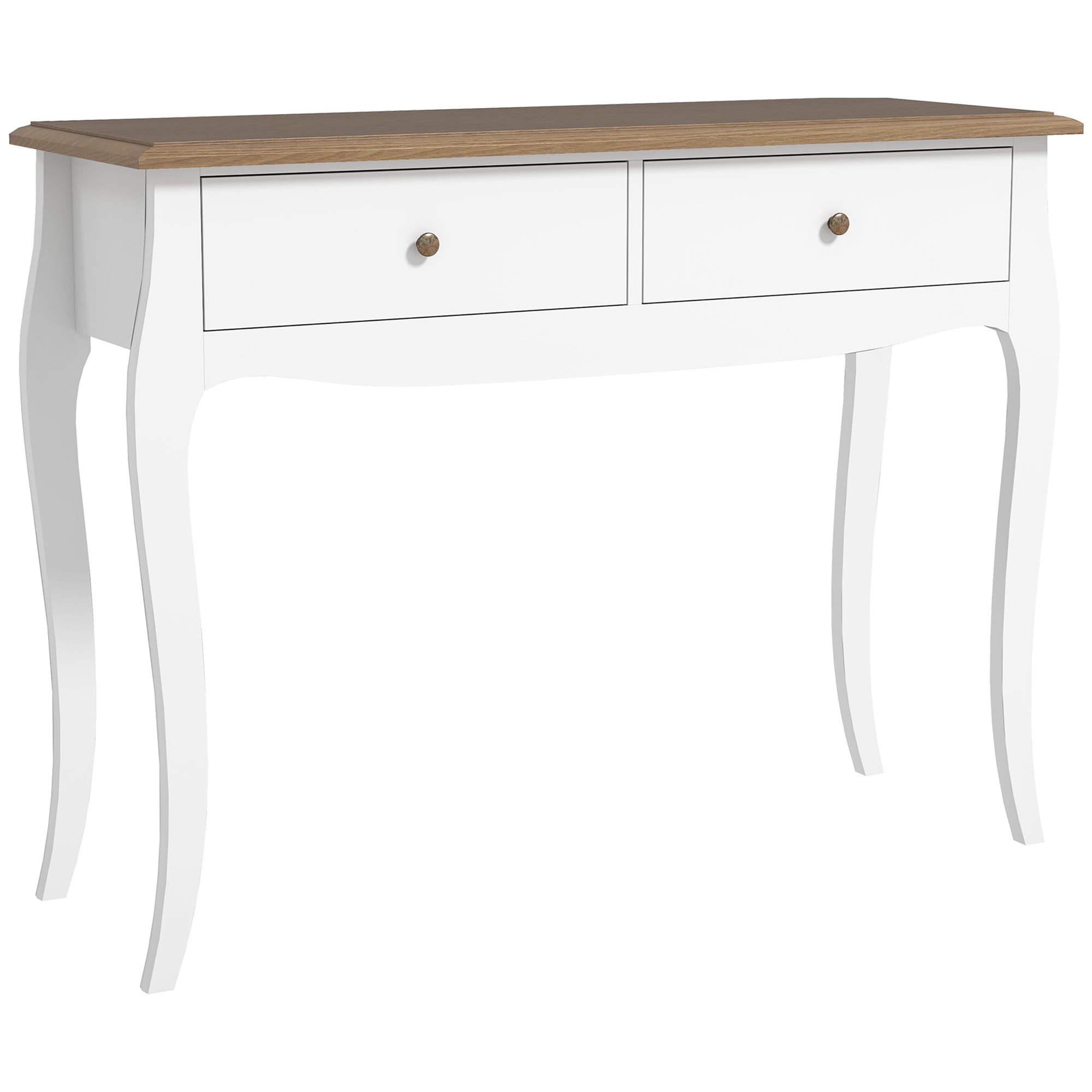 Console Table Entryway Table with 2 Drawers French Style for Hallway Bedroom Living Room 100x35x76.5 cm White and Dark Brown