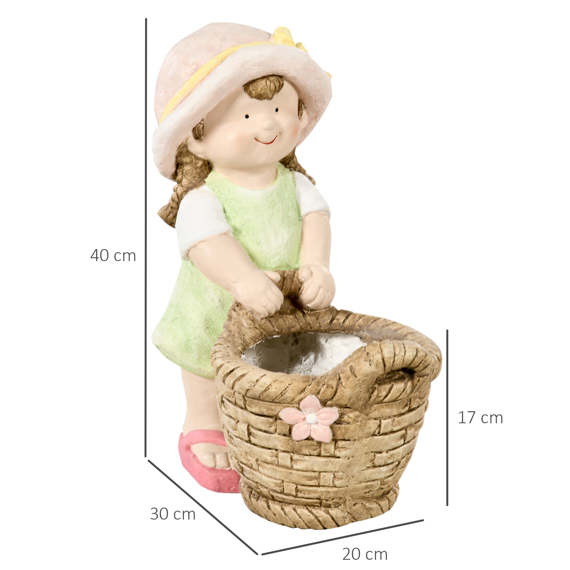 Garden Figure "Girl with Flower Pot", Weather-Resistant Garden Statue, Plant Pot Ornament, Garden Decor, Sculpture for Home Decoration, Garden, Yard