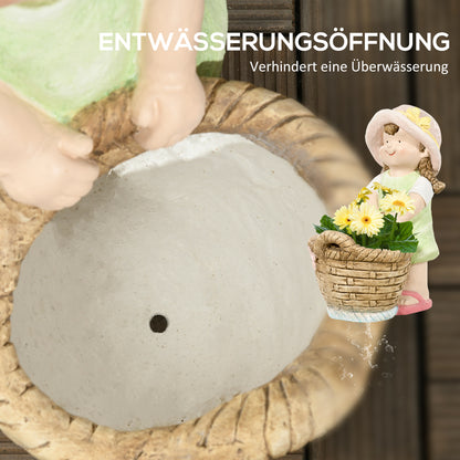 Garden Figure "Girl with Flower Pot", Weather-Resistant Garden Statue, Plant Pot Ornament, Garden Decor, Sculpture for Home Decoration, Garden, Yard