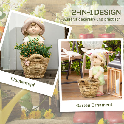 Garden Figure "Girl with Flower Pot", Weather-Resistant Garden Statue, Plant Pot Ornament, Garden Decor, Sculpture for Home Decoration, Garden, Yard