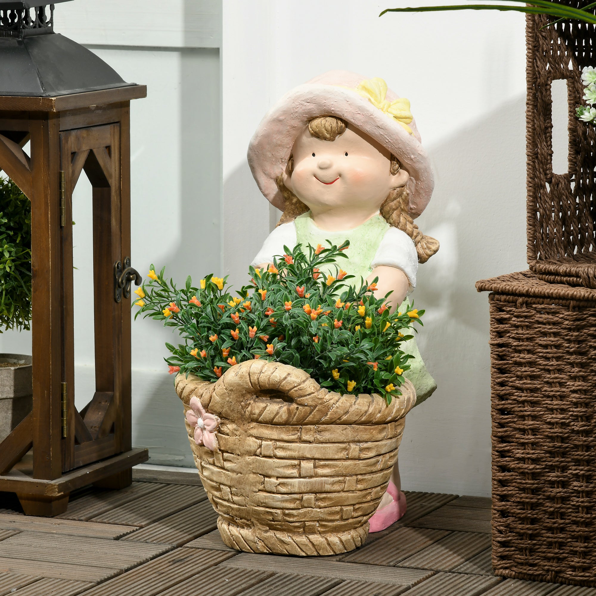 Garden Figure "Girl with Flower Pot", Weather-Resistant Garden Statue, Plant Pot Ornament, Garden Decor, Sculpture for Home Decoration, Garden, Yard